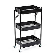 Етажерка мобільна триярусна універсальна з металу 46,5х29х77,5см Чорна SW-00002099