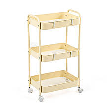 Етажерка мобільна триярусна универсальная з металу 45х30х78см Кремова SW-00002113