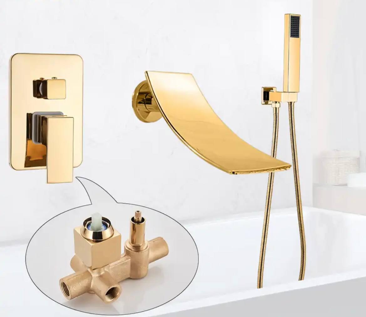 Золотая душевая система скрытого монтажа FUTURA 890JKL Gold