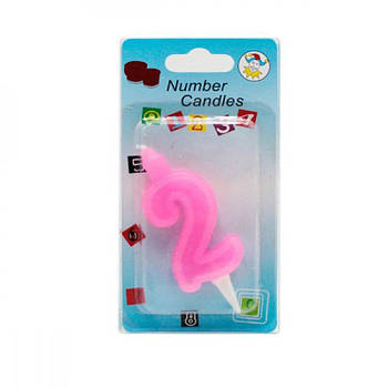 Свічка - цифра 2 для торта 7374-3-А рожева 641097 G-Rich