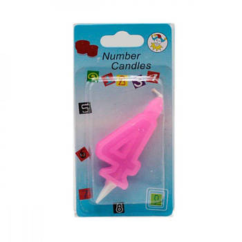 Свічка - цифра 4 для торта 7374-3-А рожева 641099 G-Rich