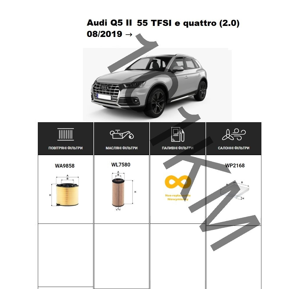 Комплект фільтрів Audi Q5 II 2.0 (55 TFSI e quattro) (2019-) WIX