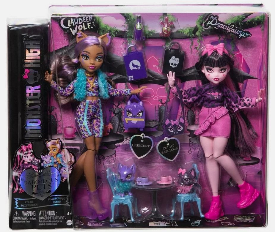 Набір ляльок Monster High Draculaura and Clawdeen Wolf Faboolous Pets Монстер Хай Дракулаура та Кловдін Вульф, фото 1