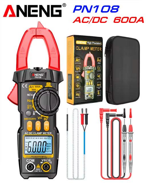 ANENG PN108, струмові кліщі, AC/DC 600A, напруга AC/DC 600В, опір: 20 МОм, ємність: 100мФ, температура: до