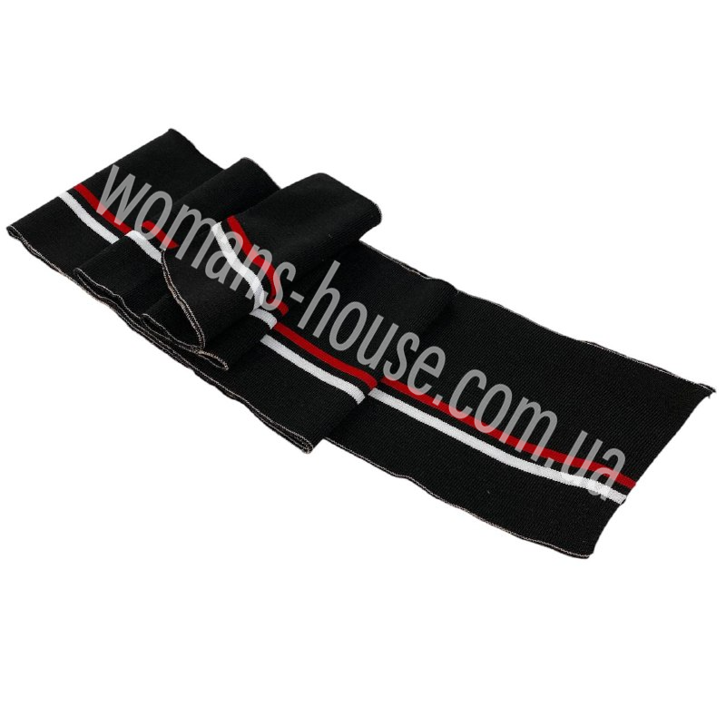 Манжетна гумка Дов'яз трикотажний 125/13 см поліестер Туреччина Чорний зі смужками червоними та білими, фото 1