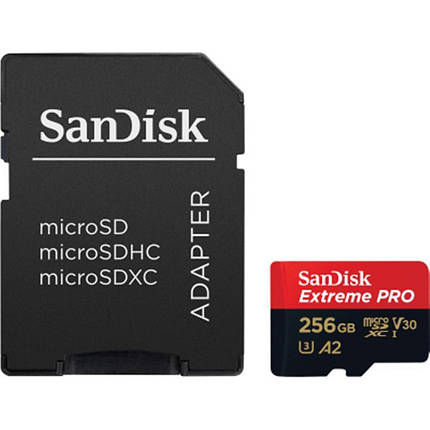 Картка пам'яті MicroSDXC 256 GB UHS-I U3 R200/W140MB/s SanDisk Extreme Pro V30 + SD-адаптер (SDSQXCD-256G-GN6MA), фото 1