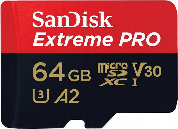Картка пам'яті MicroSDXC 64 GB UHS-I U3 R200/W90MB/s SanDisk Extreme Pro V30 + SD-адаптер (SDSQXCU-064G-GN6MA), фото 3