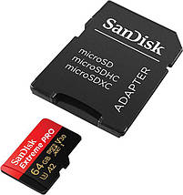 Картка пам'яті MicroSDXC 64 GB UHS-I U3 R200/W90MB/s SanDisk Extreme Pro V30 + SD-адаптер (SDSQXCU-064G-GN6MA), фото 5