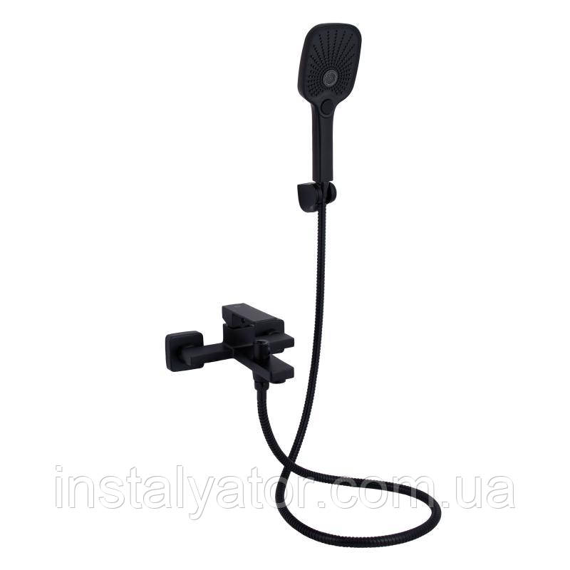 Змішувач для ванни Qtap Gemini (з душовим гарнітуром) QTGEM259BLM45682 Black Matt
