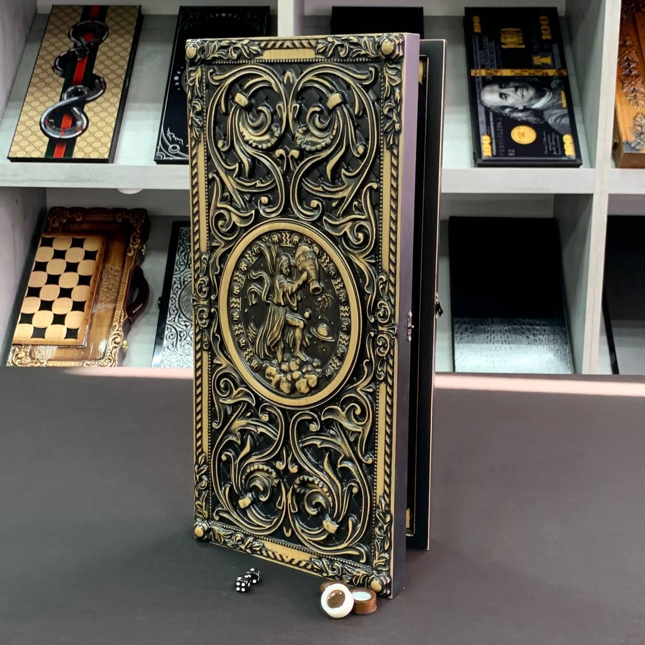 Нарди дерев'яні подарункові 50×23см знак зодіаку Водолій, фото 1