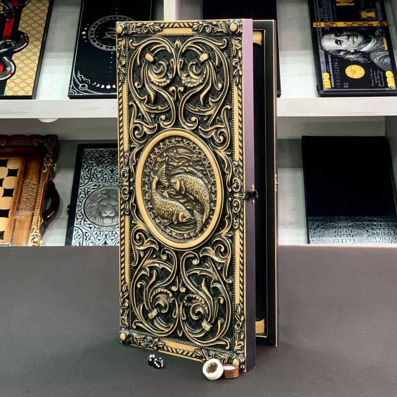 Нарди дерев'яні ручної роботи Риби 50×23 см подарункові, фото 1