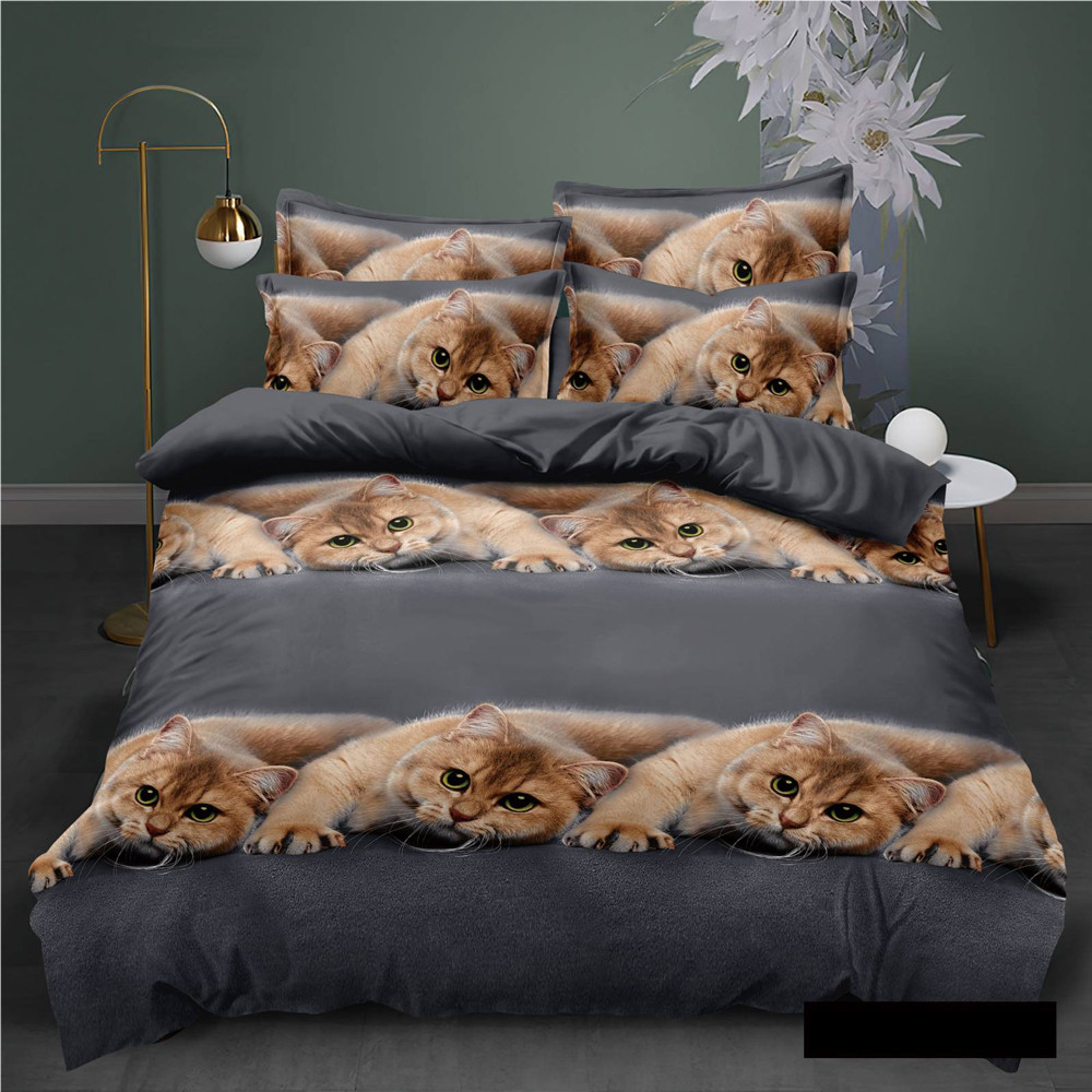 Постільна синтетична тканина 220 см Поліестер 75 сірого кольору з принтом 3Д коти, у рулоні 60 м