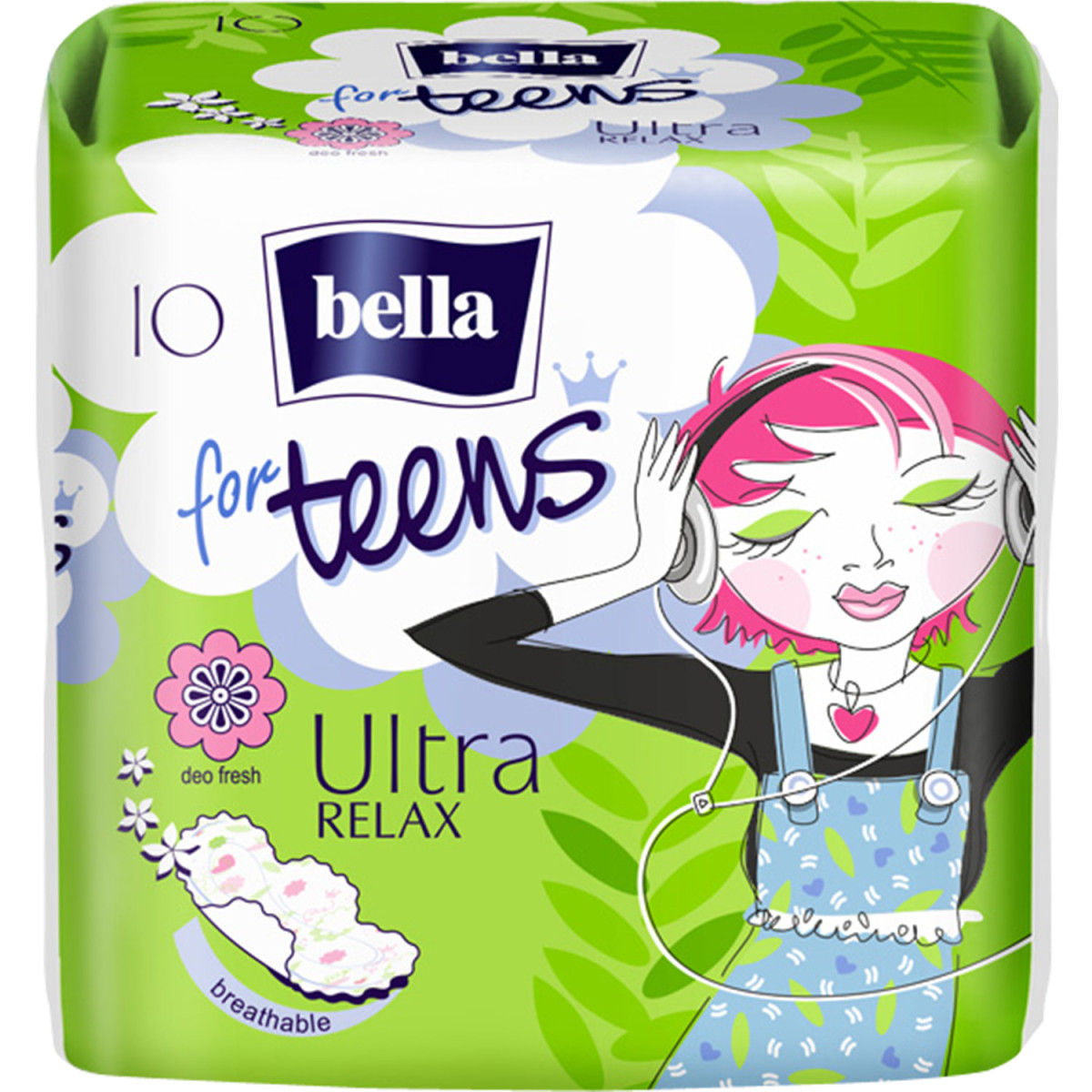 Прокладки гігієнічні Bella for Teens, Ultra Relax extra soft deo green tea, 10 штук. (Белла) 4 краплі