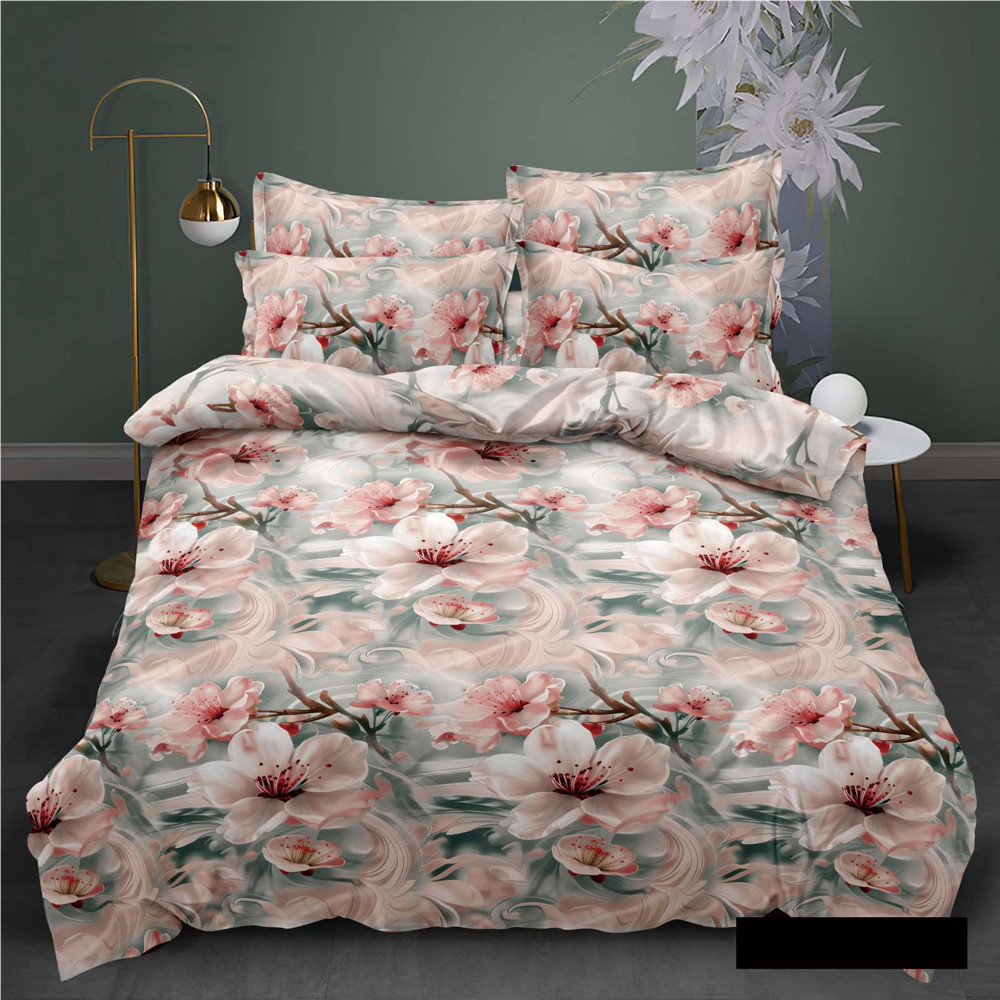 Постільна штучна тканина 220см Поліестер 75 бежевого кольору з квітковим принтом ,у рулоні 60м