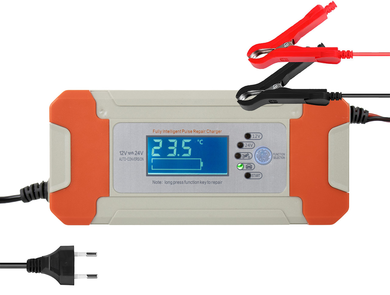 Зарядний пристрій автомобільного акумулятора 12V/24V 8A Grey/Orange (8449), фото 1