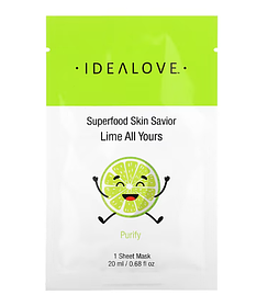 Тканинна маска очищувальна Idealove маска для шкіри із суперфудами лайм, 20 мл, термін до 10.2026