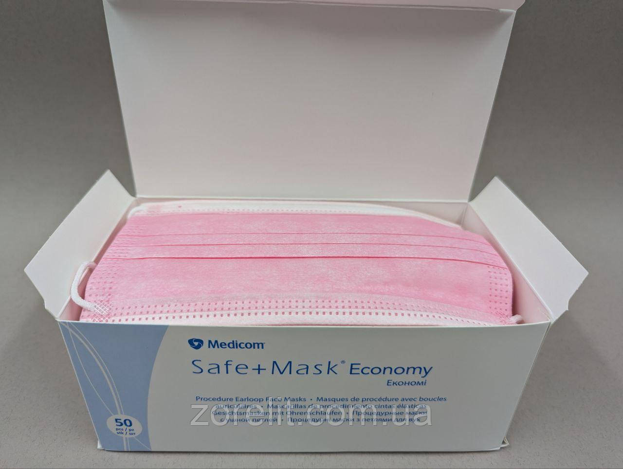 Маски медичні тришарові, SAFE+MASK, Medicom, Роржеві, 50 шт/уп.