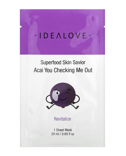 Тканинна маска тонізуюча Idealove Superfood Skin Savior Acai You Checking Me Out, 20 мл, термін до 04.2026, фото 1