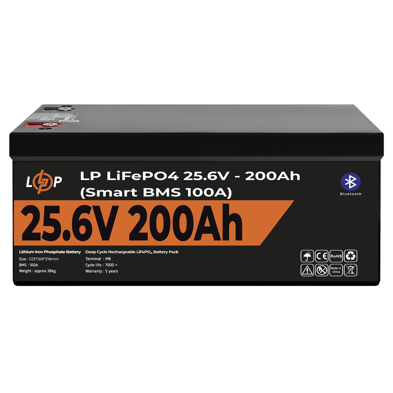 Акумулятор LogicPower LP LiFePO4 для ДБЖ 24V (25,6V) - 200 Ah (5120Wh) (Smart BMS 100А) с BT пластик