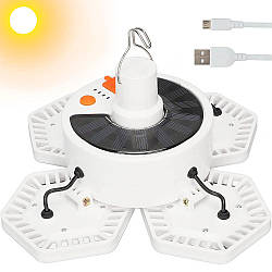 Кемпінговий LED світильник із сонячною панеллю та повербанк 5000мАч, 169LED, до 10 год / Акумуляторний ліхтар