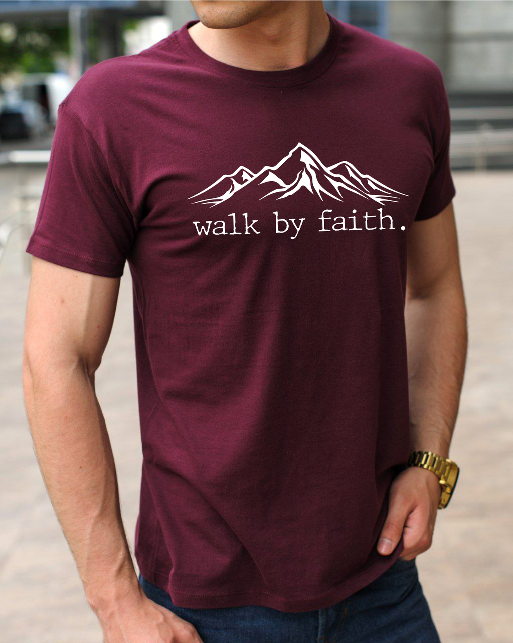 Православні бавовняні трендові футболки з принтом Walk by faith (Ходи з вірою), християнські х/б S, фото 1