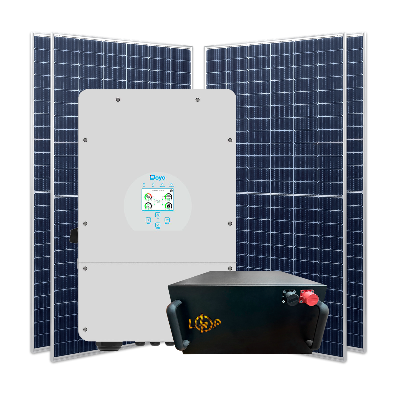 Гібридна станція 10 кВт (1ф.) з LiFePO4 на 15,6 кВт (двосторонні панелі)