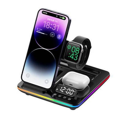 Бездротова зарядка-станція для iPhone apple watch годинника і навушників airpods 25 Вт 5в1, фото 1