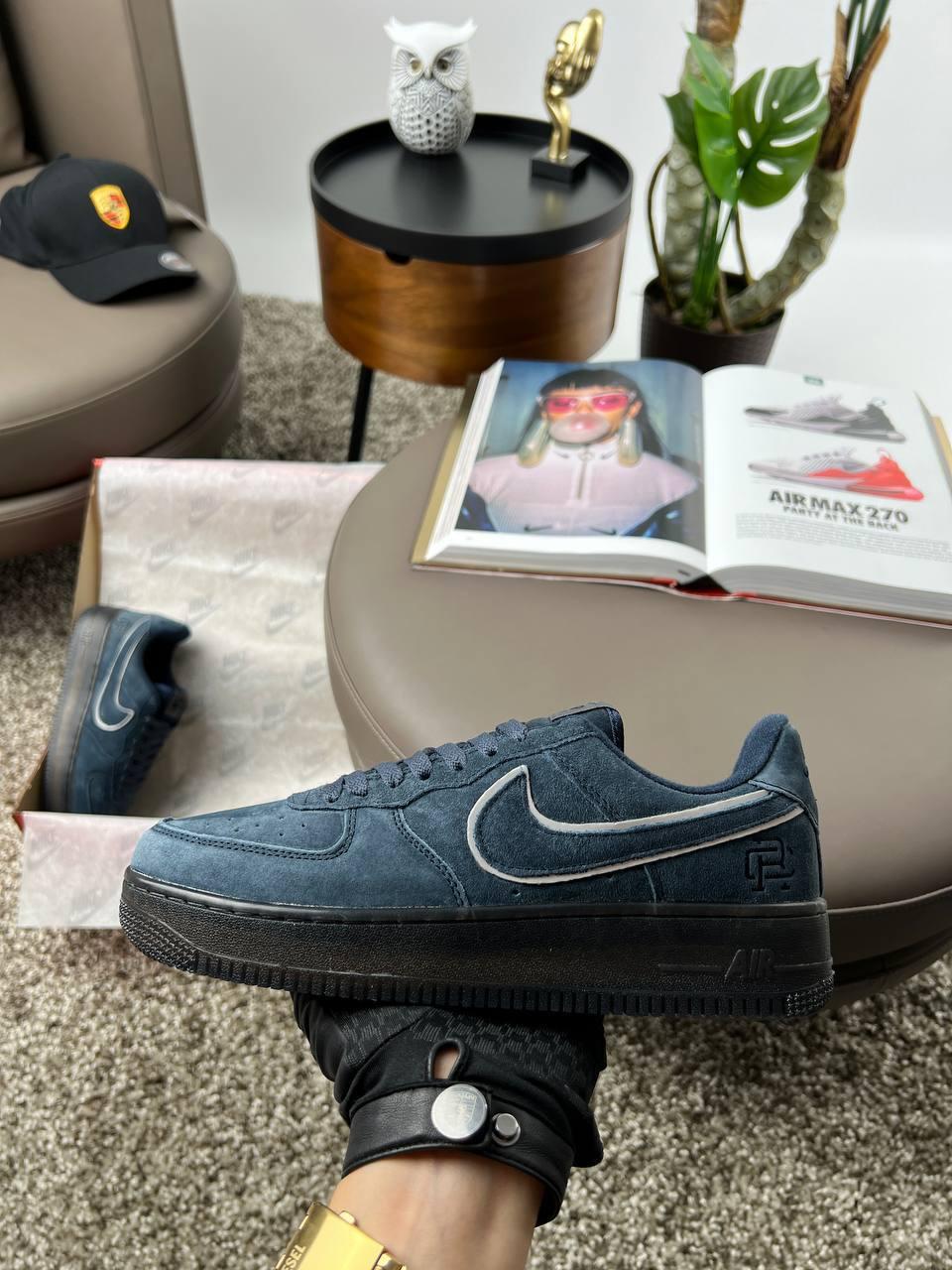 Чоловічі кросівки замшеві Nike Air Force 1 '07 LV8 Navy, кеди чоловічі Найк замша сині. Чоловіче взуття