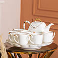 Чайний сервіз Lugi на 6 персон з чайником 1.5 л та підставкою, кераміка біла із золотистим оздобленням, фото 10
