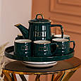 Чайний сервіз на 6 персон із чайником заварником на керамічній підставці зелений Lugi, фото 8