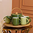 Чайний сервіз на 6 персон із чайником заварником на бамбуковій підставці зелений Lugi, фото 9