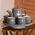 Чайний сервіз на 6 персон із чайником заварником на керамічній підставці сірий Lugi, фото 8