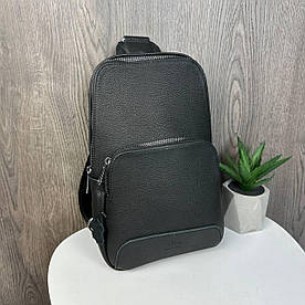 Шкіряна чоловіча сумка бананка месенджер на груди стиль Луї Вітон, барсетка грудна з натуральної шкіри