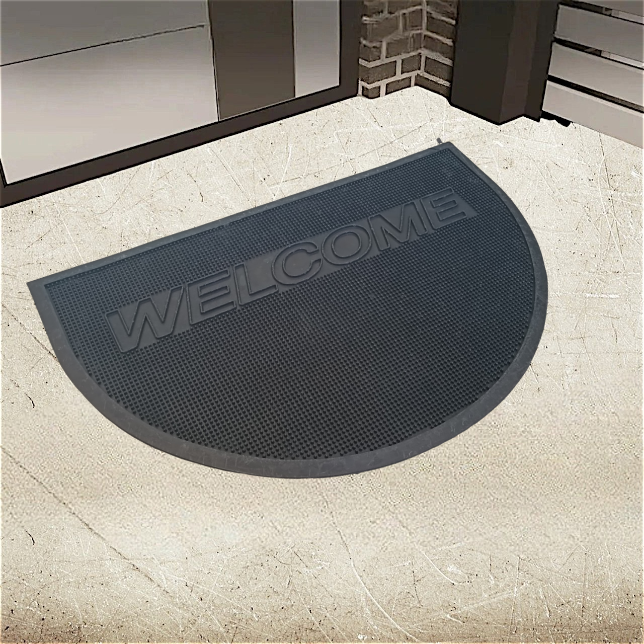 Килимок гумовий придверний Welcome 48х77 см напівкруглий, фото 1