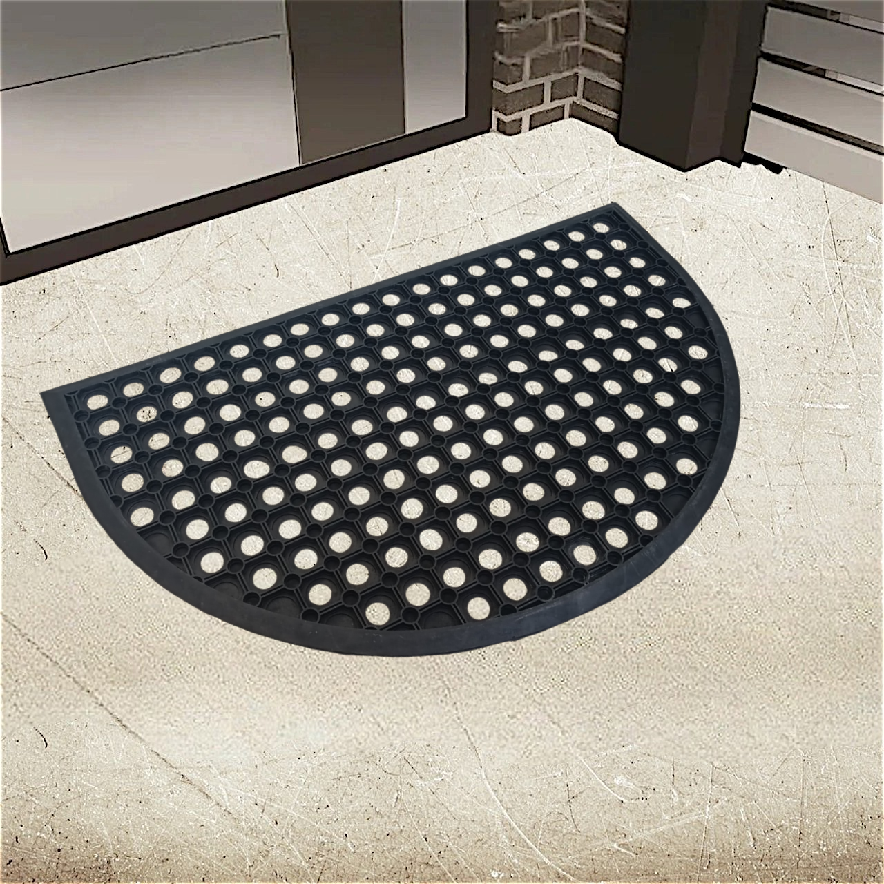 Килимок гумовий придверний Індія 48х75 см напівкруглий, фото 1