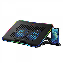 Підставка для ноутбука з охолодженням та місцем під телефон RGB HAVIT HV-F2069 |2USB 16"| Чорний MX-67021