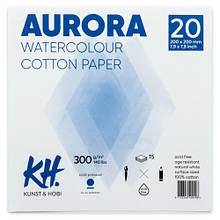 Склейка-блок для акварелі Watercolour, 20х20см, 300г/м2, 15 л, 100% бавовна, CP, середнє зерно, Auro