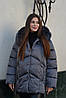 Зимова брендова жіноча тепла зручна куртка пуховик сірого кольору, фото 5