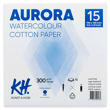 Склейка-блок для акварелі Watercolour, 15х15см, 300г/м2, 15 л, 100% бавовна, CP, середнє зерно, Auro