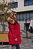 Зимова червона жіноча тепла парка зі штучним хутром, фото 2