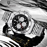 Чоловічий водонепронікний наручний годинник Pagani Design PD-1705-1 Silver-Black Steel, фото 4