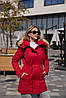 Зимова червона жіноча тепла парка зі штучним хутром, фото 7