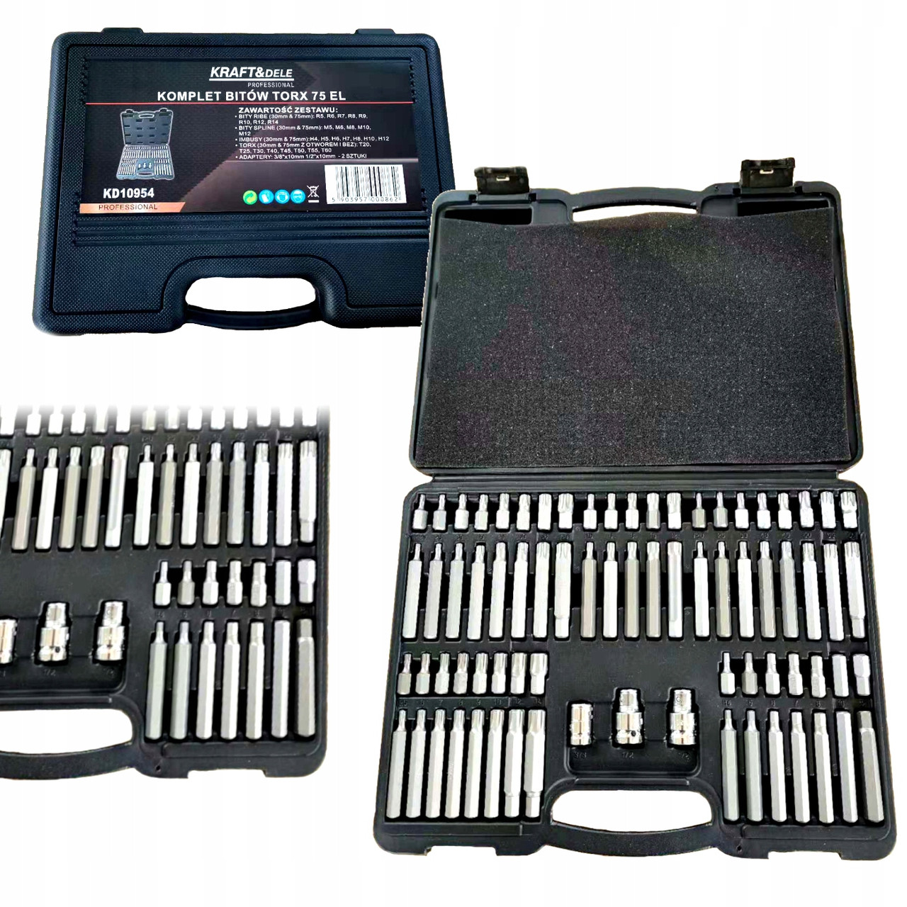 Набір біт TORX Kraft&Dele KD10954 75 предметів в пластиковій валізі