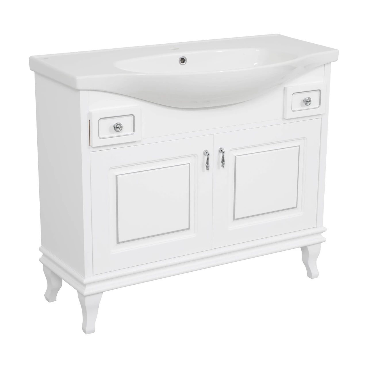 Тумба Беатріче (білий колір) 100 см патина хром з умивальником "Lila" 100 см, фото 1