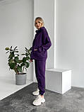 Фіолетовий теплий жіночий костюм з об'ємним худі з тринитки на флісі, фото 4