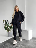 Чорний теплий жіночий костюм з об'ємним худі з тринитки на флісі, фото 5