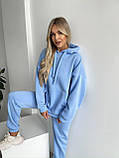 Блакитний теплий жіночий костюм з об'ємним худі з тринитки на флісі, фото 2