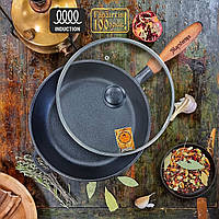 Сковорода чавунна Maysternya з дерев'яною ручкою та кришкою 28*6 см