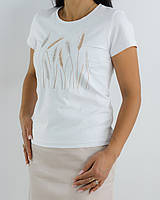 Футболка з вишивкою жіноча Хлібне поле на білому, футболка вишивка,футболка вишиванка,футболка з вишиванкою,футболка вишита