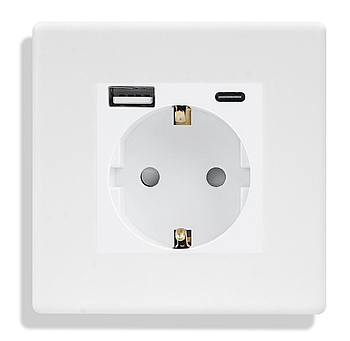 Розетка з USB + Type-C 1DAL | Білий з З/К + Шторки (P86-STUTC.WT)